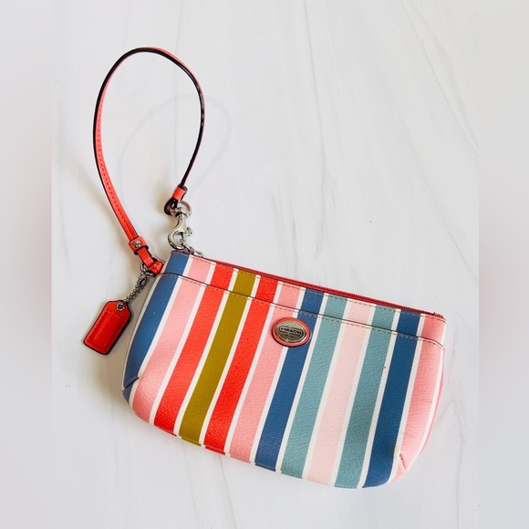 COACH PEYTON MULTI STRIPE WRISTLET ACCESSORY - Picture 11 of 12